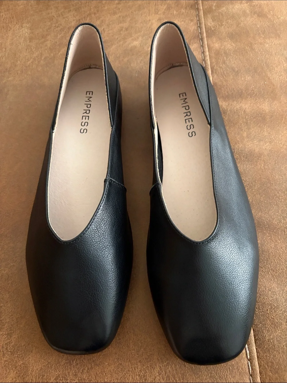 Empress Australia Black Leather Square Toe Comfi Ballet Flats 9 NWOB